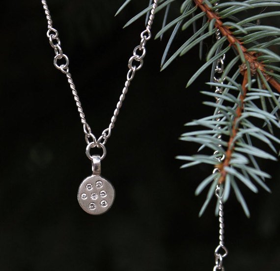 Pleiades Necklace, Handmade Silver Chain Link Necklace, Diamond Coin Pendant, Constellation Pendant, Eco Friendly, Ready to Ship in 3 to 5 daysNeckwear