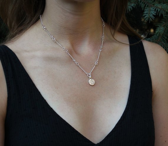 Pleiades Necklace, Handmade Silver Chain Link Necklace, Diamond Coin Pendant, Constellation Pendant, Eco Friendly, Ready to Ship in 3 to 5 daysNeckwear