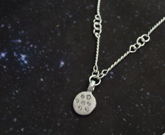 Pleiades Necklace, Handmade Silver Chain Link Necklace, Diamond Coin Pendant, Constellation Pendant, Eco Friendly, Ready to Ship in 3 to 5 daysNeckwear