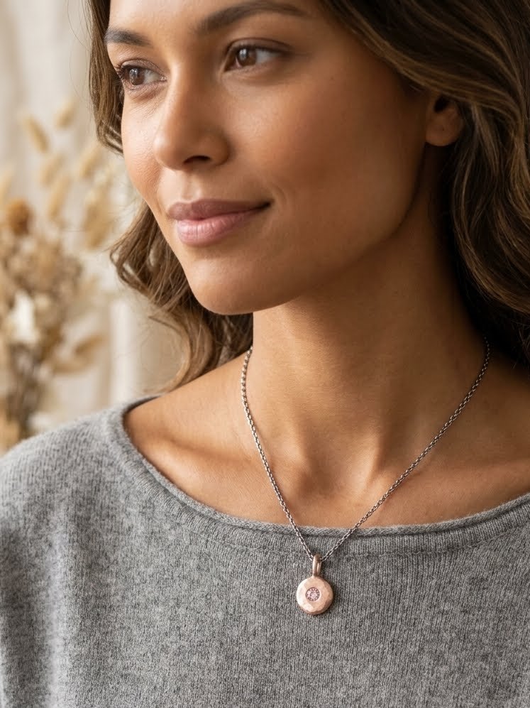 Pink Lab Diamond Coin Pebble Necklace, Handmade 14k gold Pendant,  Diamond Disc Pendant, Ready to Ship Neckwear