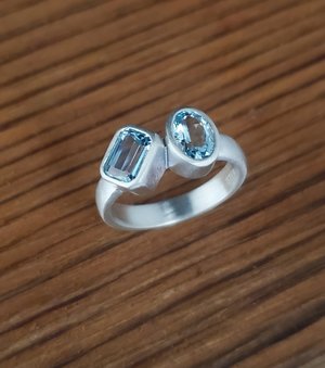 Sterling Silver Sky Blue Topaz Ring two stone ring 7mm x 5mm oval emerald cut ri