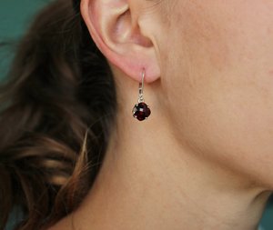 Cushion Cut Garnet Dangle Earrings, Sterling Silver Garnet Earrings, Leverback, 8mm Cushion Cut, January Birthstone, Ready to Ship Earrings
