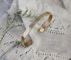 Hammered Yellow Gold Cuff Bracelet, Handmade Yellow Gold Bracelet, Solid 14k Yellow Gold Cuff Bracelet, 5.5mm Wide, Ready to Ship