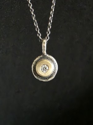 Diamond Coin Pebble Necklace, 14k Yellow Gold silver Diamond Pendant, Conflict Free Eco Friendly Gold Necklace, Ready to Ship Neckwear 2tone