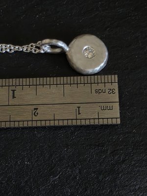 Sterling Silver Diamond Coin Pebble Necklace, Handmade Silver Pendant, Silver Diamond Disc Pendant, Ready to Ship Neckwear