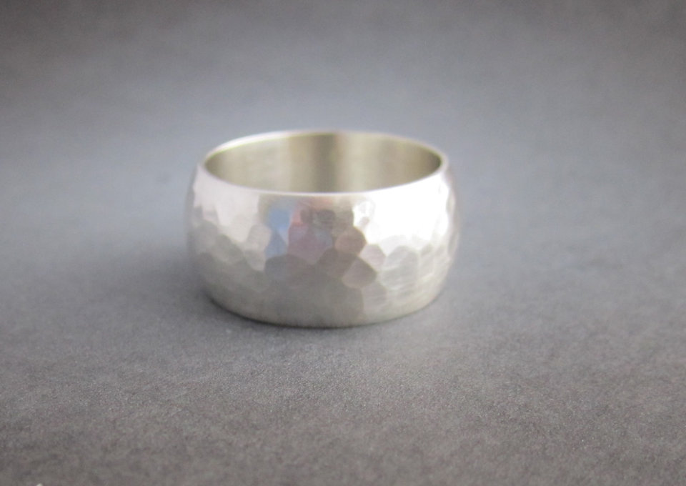 Hammered Sterling Silver Band Ring, 10mm Wide Band, Men's Ring, Unisex Ring, Wide Wedding Band