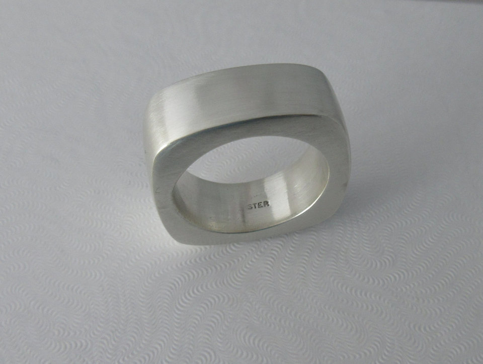Silver ring Square Ring statement wedding band Chunky silver square ring organic look
