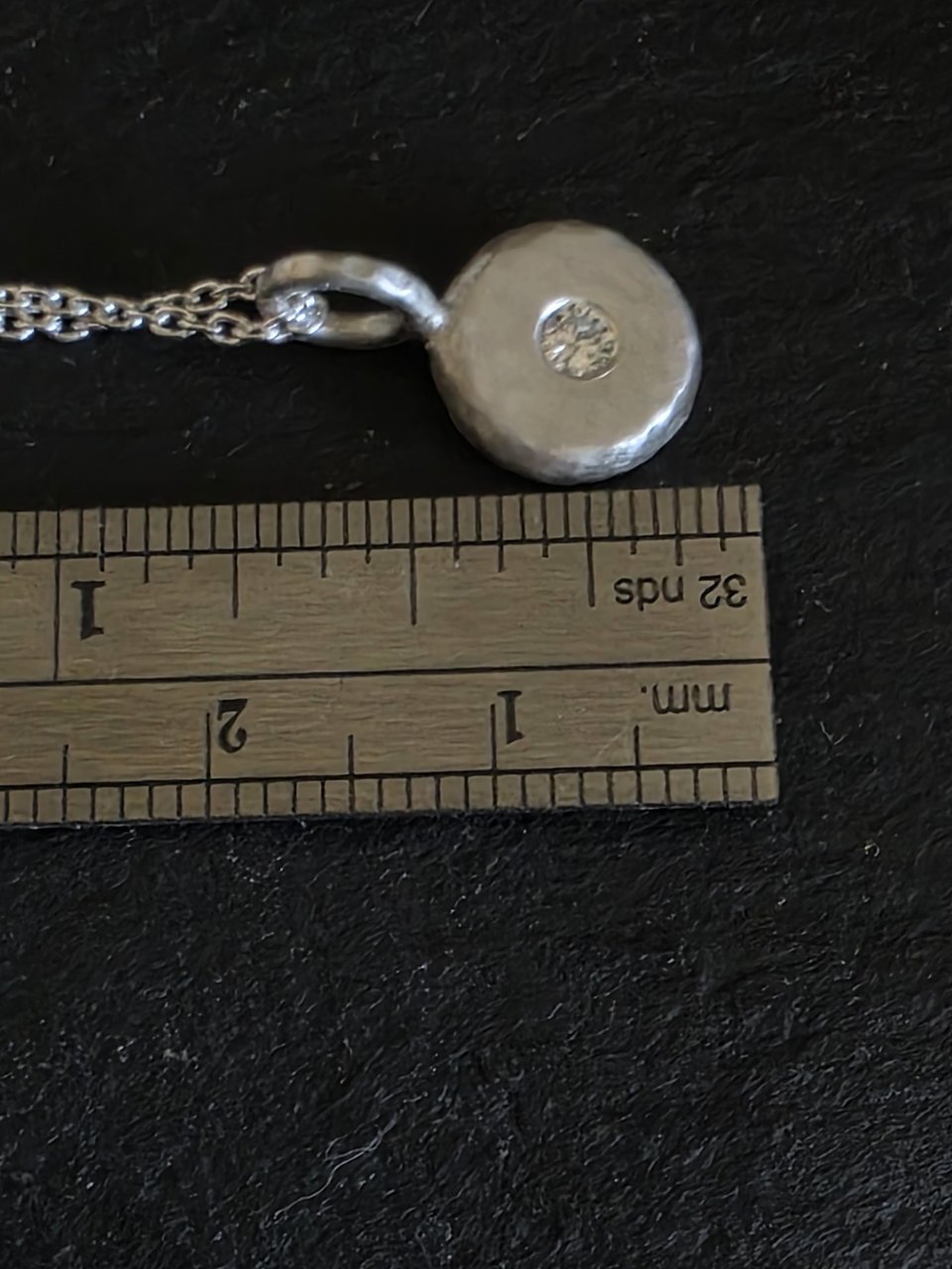 Sterling Silver Diamond Coin Pebble Necklace, Handmade Silver Pendant, Silver Diamond Disc Pendant, Ready to Ship Neckwear