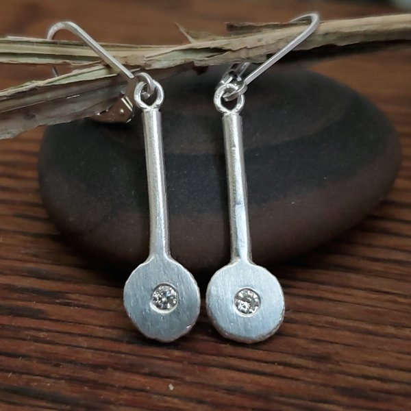 Sterling Silver Diamond Earrings, Modern Drop Earrings, Leverback Earrings, Dang